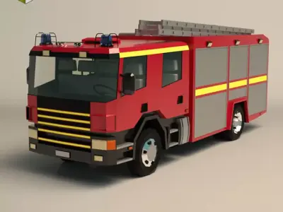 Low Poly Fire Truck 02 Low-poly 3D model