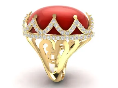 Royal Crown Cabochon Stone Ring for Men 3D Model 1807 3D print model