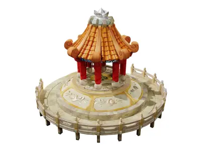Stylized Asian Pavilion - Game-Ready Circular Plaza Landmark 3D model