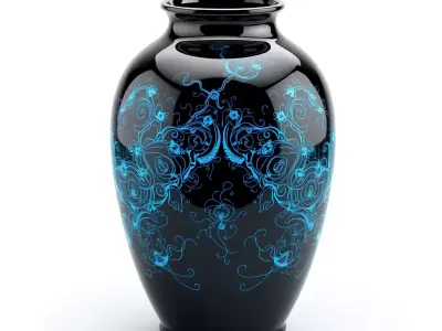 Modern Black Blue Floral Vase Low-poly 3D model