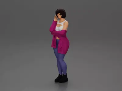 pretty girl with short hair posing in a sweater 3D print model