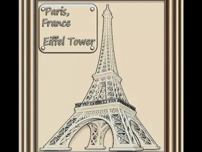 Eiffel Tower Panno STL File for CNC Relief engraving 3D model