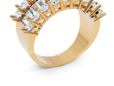 Luxury Wide Diamond Ring 3D Model Baguette and Round Cut Stones 3D print model