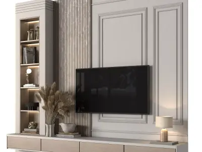 Tv Wall Wood and Plaste- Set 01 Low-poly 3D model