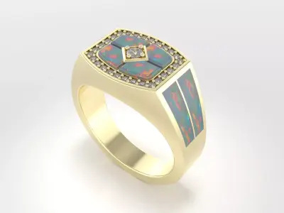 Geometric Opal Inlay Men Signet Ring - 3D Print Ready 3D print model