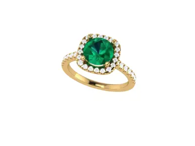Ringwithhalo emerald and diamond ring 3D print model