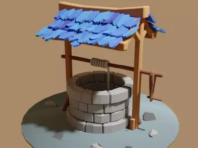 lowpoly well water with tiles Free low-poly 3D model