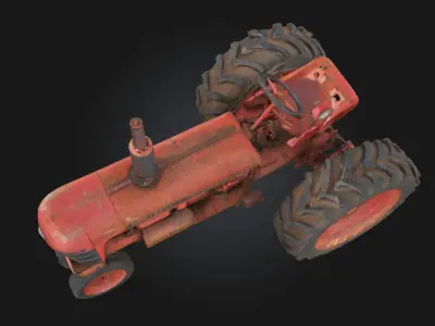 Rustic Red Tractor  Vintage Farm Vehicle 3D model