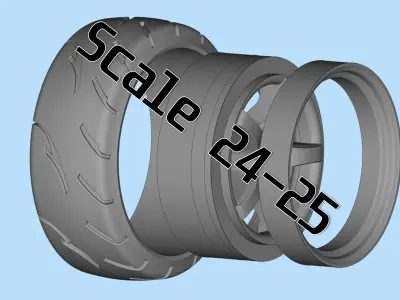 3d printing Tire Rims Wheel set for miniatures cars  3D print model