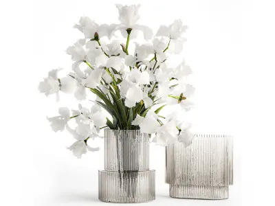 Set of bouquets Hydrangea Gerbera Peonies Iris vase 424 3D model