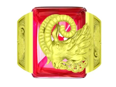 Luxury Ram Head Ring with Cushion Gemstone Jewelry Design  4099 3D print model
