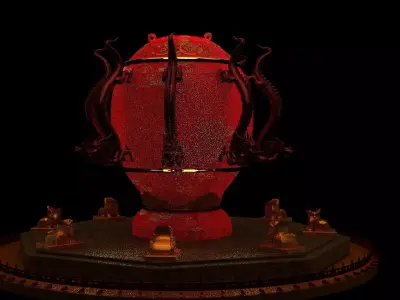 Chinese  dragon and toad figure  Low-poly 3D model