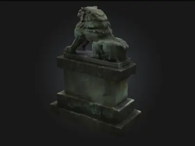 Stone Guardian Lion Majestic Protector Sculpture 3D model