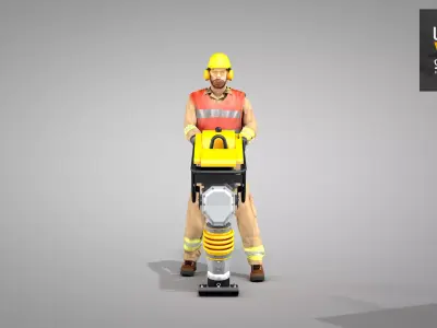 Builder Operating Soil Compactor 3D model