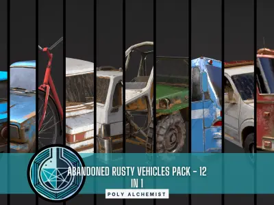 Abandoned Rusty Vehicles Pack 12 In 1 Low-poly 3D model