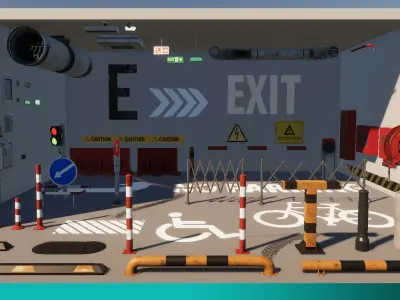 Parking Assets game Ready for Unity and Unreal Engine Low-poly 3D model