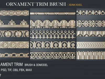 60 Ornament Trim Brush- 3D Models  Low-poly 3D model