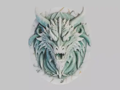 Low-Poly Intricate Wooden Marble Dragon Head Wall Mount Low-poly 3D model