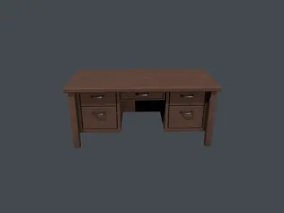 Wooden Office Desk Low-poly 3D model