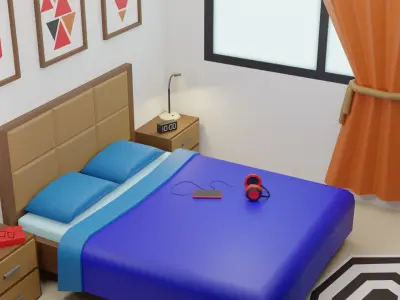 Bed Room 3  Low-poly 3D model