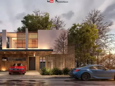 Luxury residence with two cars and elegant design 3D model