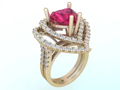 Gemstone rings - Heart stone ring - Diamond rings 3D print model