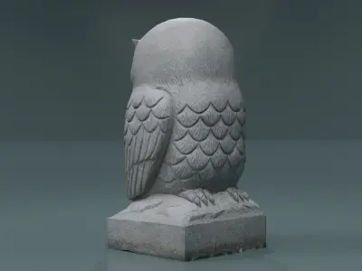 Stone Owl Statue with its head turned 180 degrees Low-poly 3D model