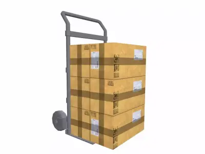 Trolley with carton Box Low-poly 3D model