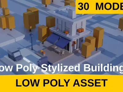 Low Poly Stylized Building  Game Ready Asset Low-poly 3D model
