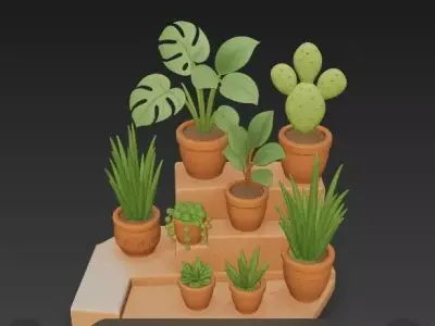 Stylized Potted Plant - Succulent Mega Pack-8 Unique Assets 3D model