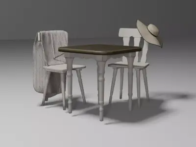 Vintage Wood Living Set Low-poly 3D model