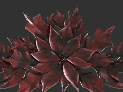 leaves christmas wreath with flowers and 3D print model