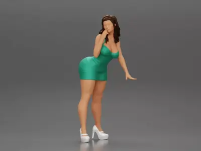 Sexy girl in Mini Dress Leaning on the Car 3D print model