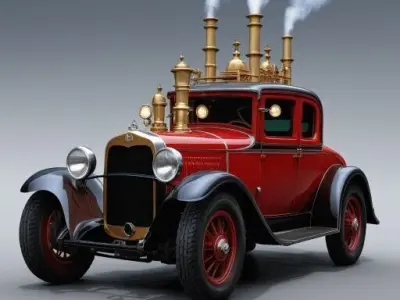 Steampunk Vintage Couple - Fantasy Steam Car Model 3D print model