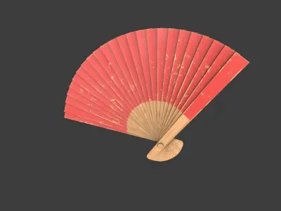 Red Wooden Handheld Fan Low-poly 3D model