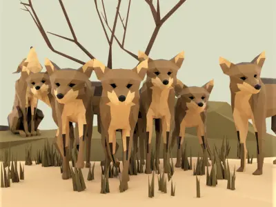 Coyote polygonal wolf Low-poly 3D model