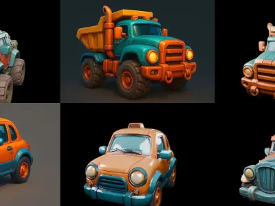 Stylized Car Advanced model bundle 21 pack 100 glb 3D model