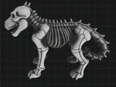 Cartoon Dog Skeleton Stylized Halloween Animal Bone Figure 3D print model