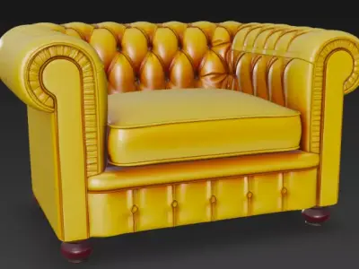 Classic Tufted Leather Armchair 3D Model 3D model