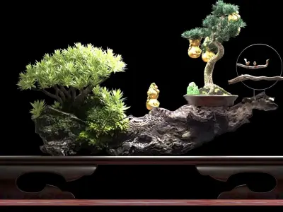 Chinese gourd  with plant  3D model