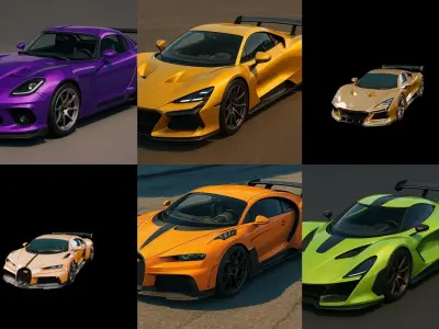 Sport Car bundle 16 pack 100 glb 3D model