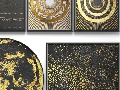 Collection of paintings with gold for walls 14 3D model