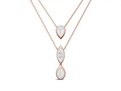 Fiery Rose Gold Diamond Tie Necklace With Pear and Marquise 3D print model