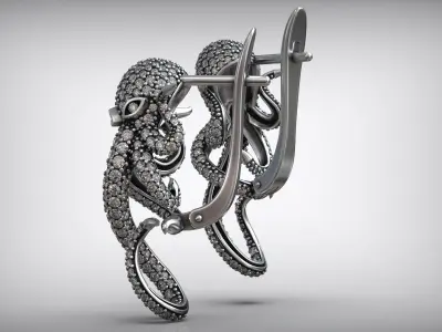 Ocean Octopus Diamond Earrings 3D print model