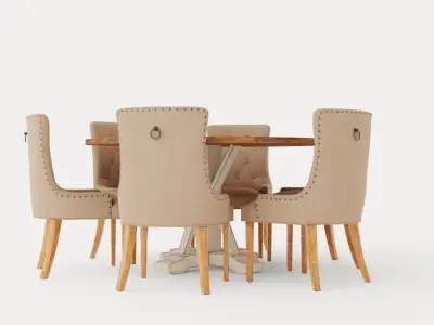 Lyon Food Group Round With 6 Victoria Chairs Winter Low-poly 3D model