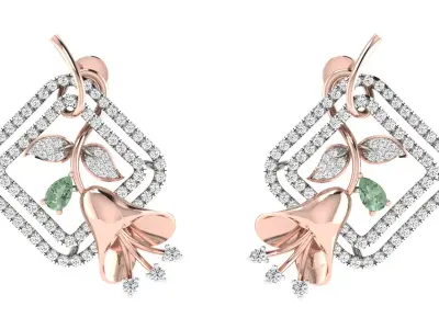 Women Flower Drop Earring 3dm STL OBJ FBX Renders Details 3D print model buy