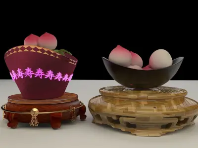 Chinese gold ingot with bun 3D model