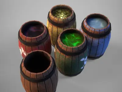 Interactive gameready barrels pack 3D Model Collection