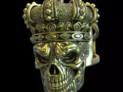 skull ring jewelry King with crown vol1 3D print model