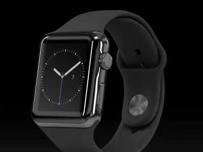 Apple Watch Space Black Stainless Steell Case Black Sport Band 3D model